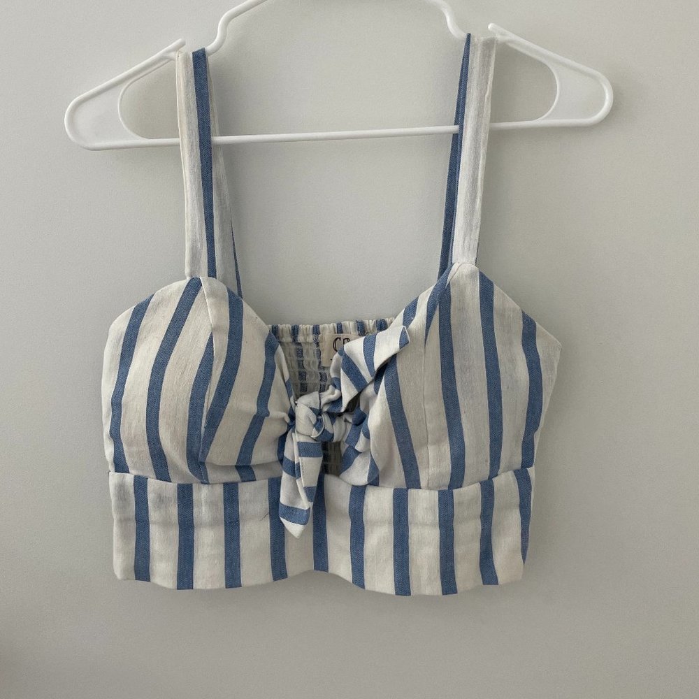 Blue and White Striped Tie-Front Crop Top